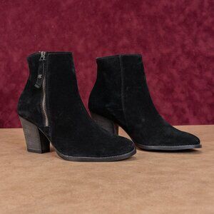 Paul Green Women Reya Black Suede Western Zip Stack Heel Ankle Boots 7US AUS 4.5